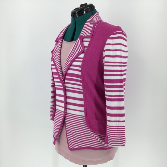Orly Pink and White 3/4 Sleeve Cardigan, Large - Picture 6 of 16